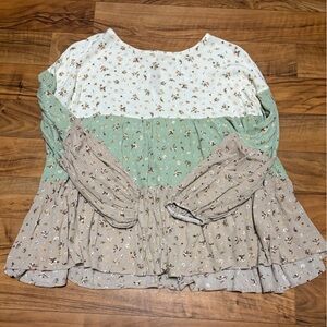 Floral Blouse Sage, Cream, and Dusty Rose